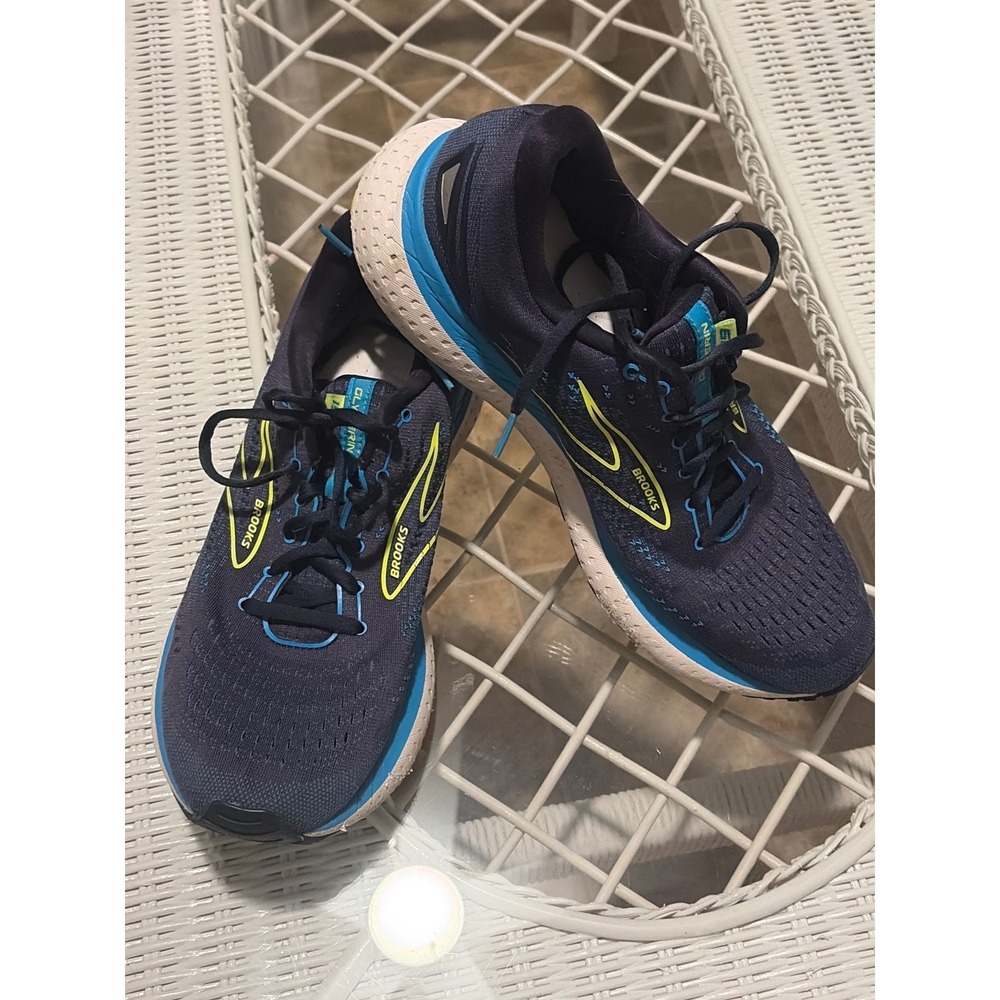 Brooks Glycerin 19 Navy Blue Yellow Running Shoes 1103561D443 Womens 11 Wide D